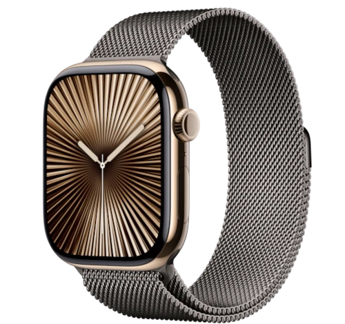 Apple Watch Series 10 42mm Gold Titanium Case w/ Milanese Loop A3001 GPS Cellular smartwatch